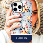 Navy and Peach Custom Name Bloemen Case-Mate iPhone Case
