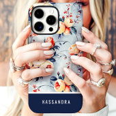 Navy and Peach Custom Name Bloemen Case-Mate iPhone Case