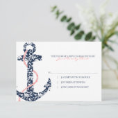 Navy and Pink Anchor Beach Wedding rsvp (Staand voorkant)
