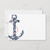 Navy and Pink Anchor Beach Wedding rsvp (Achterkant)