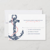 Navy and Pink Anchor Beach Wedding rsvp Kaartje (Voorkant)