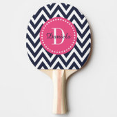 Navy and Pink Chevron Monogram Tafeltennisbatje (Voorkant)
