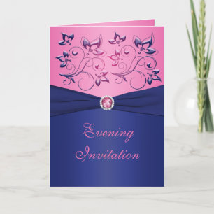 Navy and Pink Floral Kaart Style Evitation