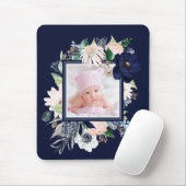 Navy and Pink Floral met foto | Donkerblauw Muismat (Met muis)