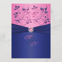 Navy and Pink Floral Monogrammed Invitation