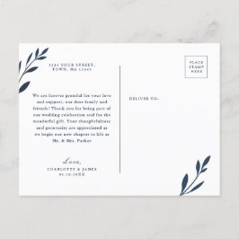 Navy and Pink Foliage Dank u briefkaart