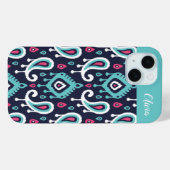 Navy and Pink Ikat Paisley Monogram Case-Mate iPhone Case (Achterkant (horizontaal))