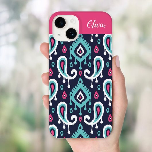 Navy and Pink Ikat Paisley Monogram Case-Mate iPhone Case