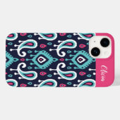 Navy and Pink Ikat Paisley Monogram Case-Mate iPhone Case (Achterkant (horizontaal))
