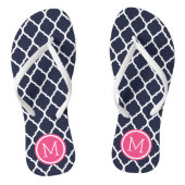Navy and Pink Moroccan Quatrefoil Monogram Teenslippers (Voetbed)