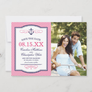 Navy and Pink Nautical Anchor Photo Save the Date