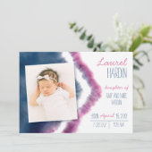 Navy and Pink Stropdas-Dye Birth Aankondiging (Staand voorkant)