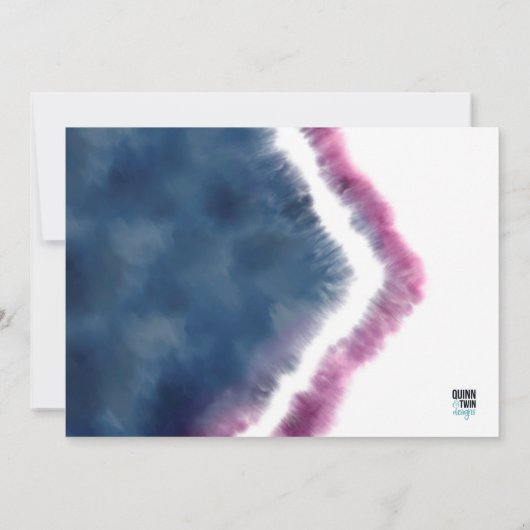 Navy and Pink Stropdas-Dye Birth Aankondiging (Achterkant)