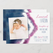 Navy and Pink Stropdas-Dye Birth Aankondiging (Voorkant / Achterkant)