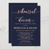 Navy and Roos Gold Elegant Script Rehearsal Dinner Kaart (Voorkant / Achterkant)