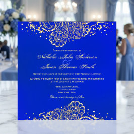 Navy and Royal Blue Henna Lace Wedding Invitation Kaart