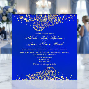 Navy and Royal Blue Henna Lace Wedding Invitation Kaart