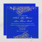 Navy and Royal Blue Henna Lace Wedding Invitation Kaart (Voorkant / Achterkant)