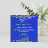 Navy and Royal Blue Henna Lace Wedding Invitation Kaart (Staand voorkant)