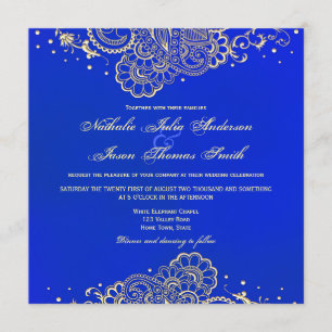 Navy and Royal Blue Henna Lace Wedding Invitation Kaart