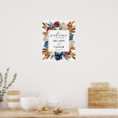 Navy and Rust Boho Waterverf Flowers Welkom Poster (Keuken)
