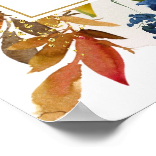 Navy and Rust Boho Waterverf Flowers Welkom Poster (Hoek)