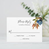 Navy and Rust Waterverf Floral Wedding RSVP Kaartje (Staand voorkant)