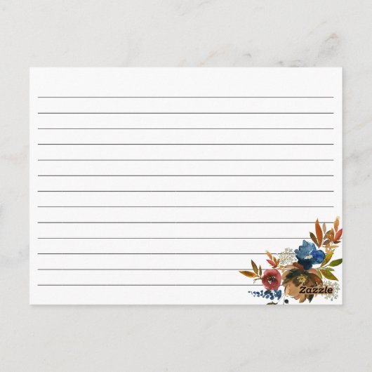 Navy and Rust Waterverf Flowers White Recept Kaart (Achterkant)