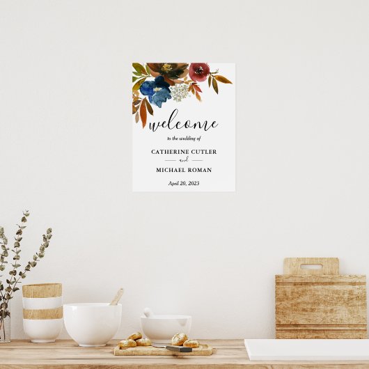 Navy and Rust Waterverf Wedding Welcome Poster (Keuken)