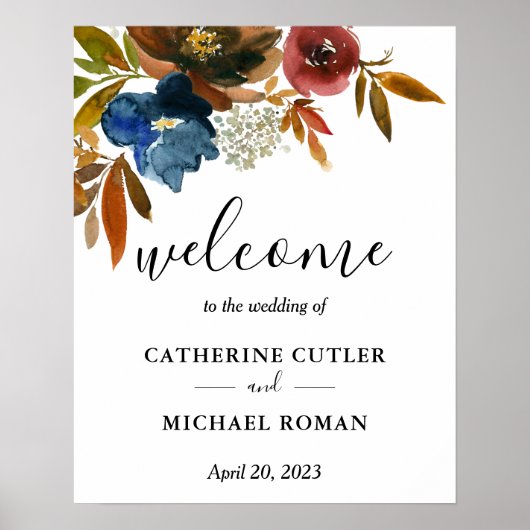 Navy and Rust Waterverf Wedding Welcome Poster (Voorkant)