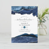 Navy and Silver Agate Bridesmaids Luncheon Kaart (Staand voorkant)