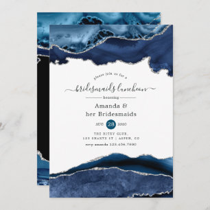 Navy and Silver Agate Bridesmaids Luncheon Kaart