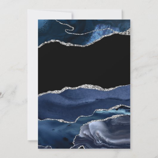 Navy and Silver Agate Engagement Party Kaart (Achterkant)