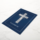 Navy and Silver Baptism of Christening Filigree Folie Uitnodiging (Gedraaid)