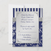 Navy and Silver Floral Vine RSVP-kaart Kaart (Achterkant)
