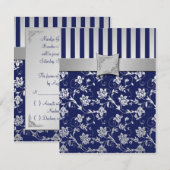 Navy and Silver Floral Vine RSVP-kaart Kaart (Voorkant / Achterkant)