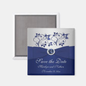 Navy and Silver Floral Wedding Favor Magnet (Voorkant / Achterkant)