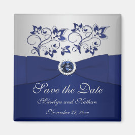 Navy and Silver Floral Wedding Favor Magnet
