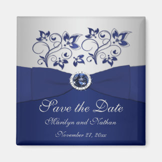 Navy and Silver Floral Wedding Favor Magnet