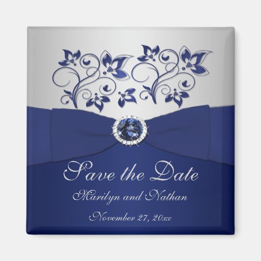 Navy and Silver Floral Wedding Favor Magnet (Voorkant)