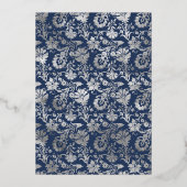 Navy and Silver Floral Wedding Folie Uitnodiging (Achterkant)