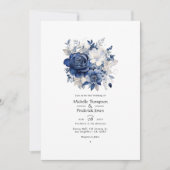Navy and Silver Floral Wedding Kaart (Voorkant)