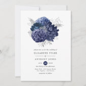 Navy and Silver Floral Wedding Kaart (Voorkant)