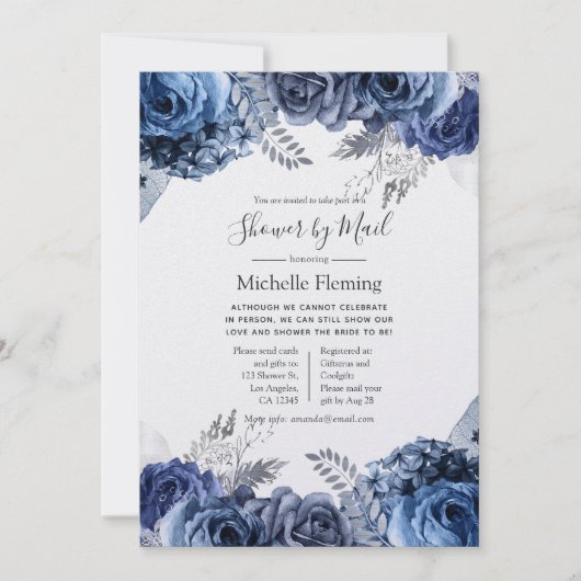Navy and Silver Foil Bridal of Baby shower van Mai Kaart (Voorkant)