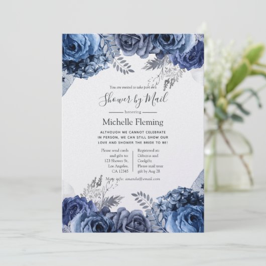 Navy and Silver Foil Bridal of Baby shower van Mai Kaart (Staand voorkant)