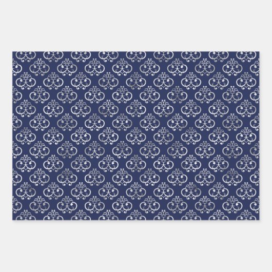 Navy and Silver Geometric Patterns Elegant Inpakpapier Vel (Voorkant 2)