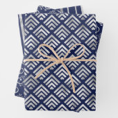 Navy and Silver Geometric Patterns Elegant Inpakpapier Vel (In situ)