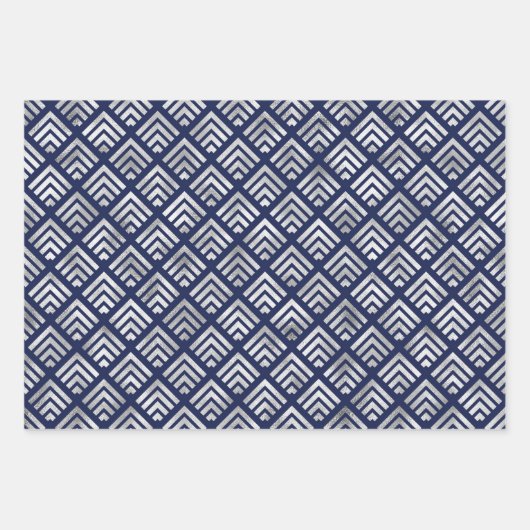 Navy and Silver Geometric Patterns Elegant Inpakpapier Vel (Voorkant)