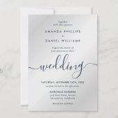 Navy and Silver Modern Script Photo Wedding Kaart (Voorkant)
