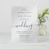 Navy and Silver Modern Script Photo Wedding Kaart (Staand voorkant)
